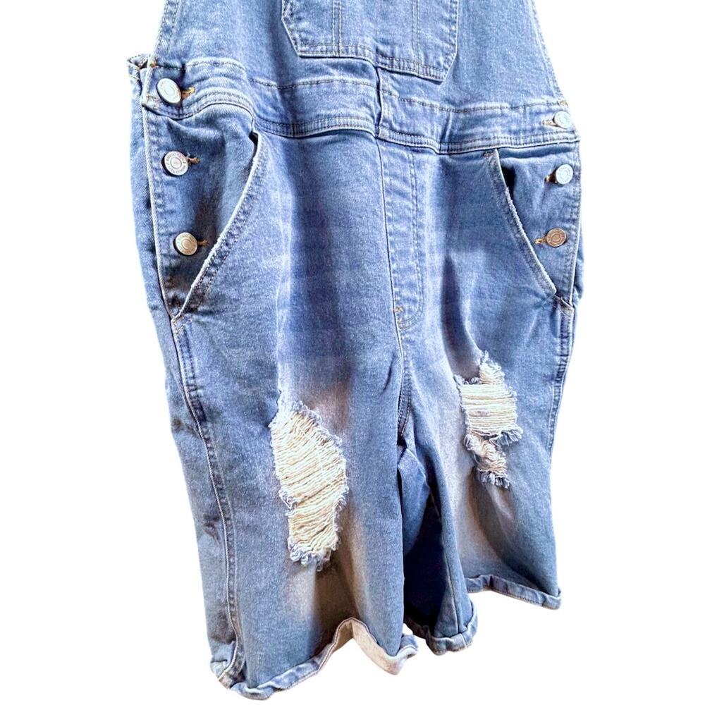 Denim Blue Cotton Overall Cuff Shortalls Size 13 Bib Romper Boho Cottage Casual - Picture 4 of 8